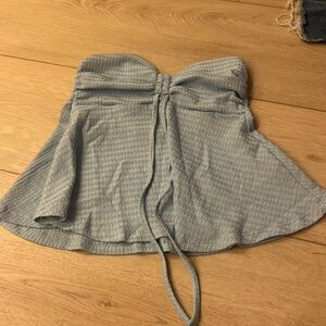 blue strapless flowy top